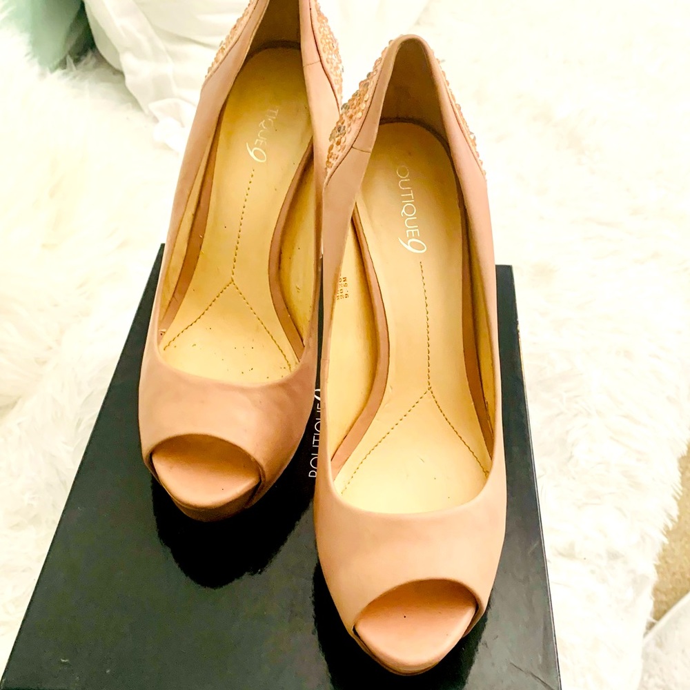 Boutique 9 Rhinestone Heel Peep Toe Leather Pump - Picture 7 of 7